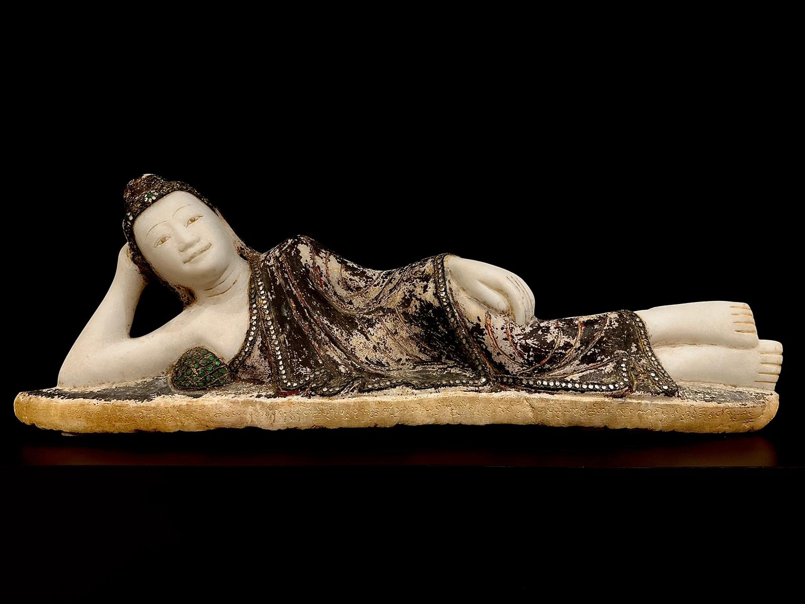 Marble lacquered reclining Buddha- 7371